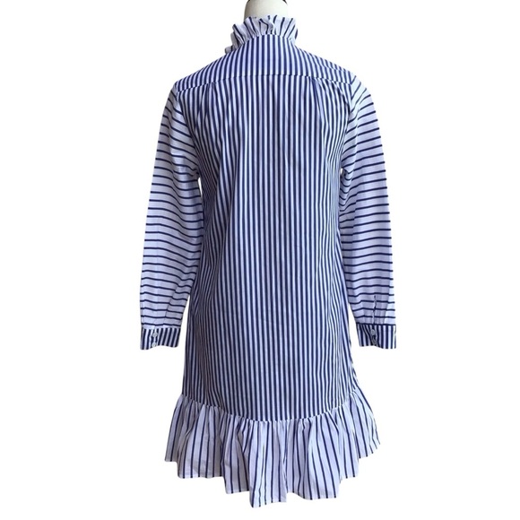 CK Bradley Blue White Striped Long Sleeve Ruffle Hem Shift Dress NEW - Picture 5 of 7